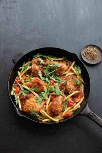 Braised Chicken Recipe with Beans, Tomatoes and Arugula